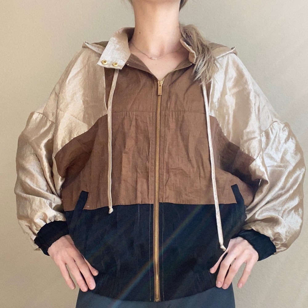 Zara gold brown black wind breaker jacket metallic